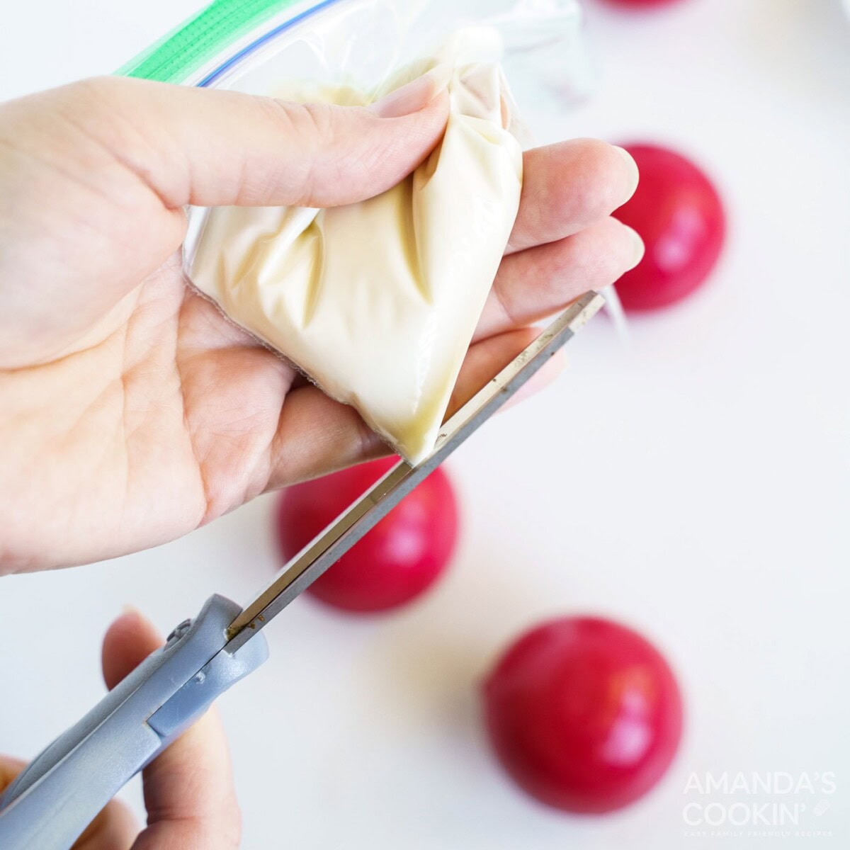 cutting corner of plastic bag