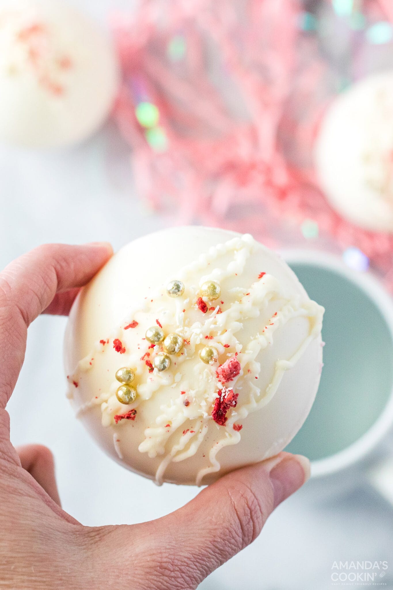 Strawberry White Chocolate Hot Cocoa Bombs - Amanda's Cookin'