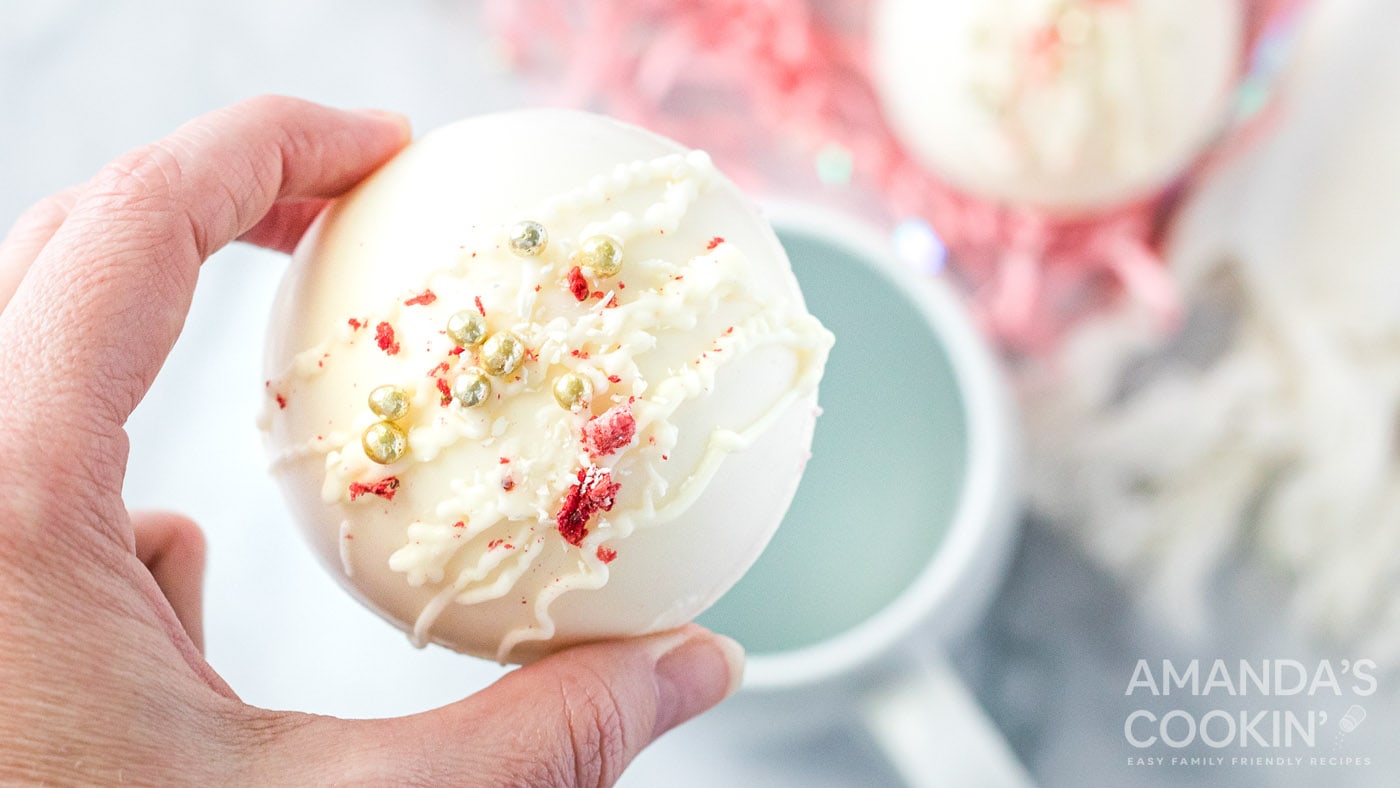 Strawberry White Chocolate Hot Cocoa Bombs - Amanda's Cookin'