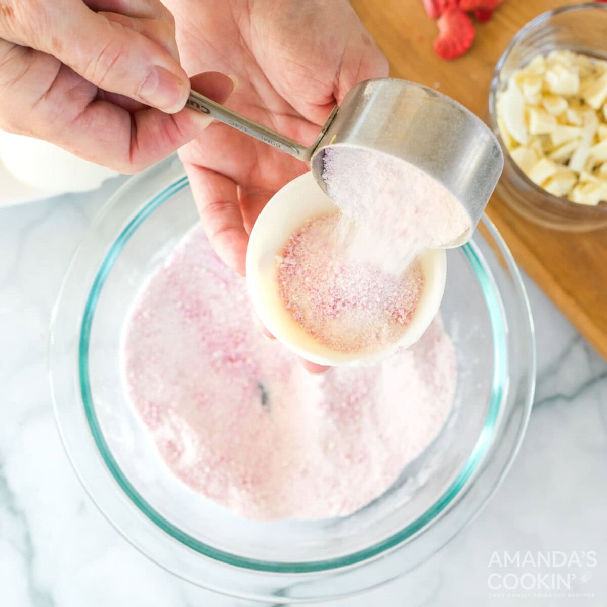 filling one half of sphere with powdered mixture