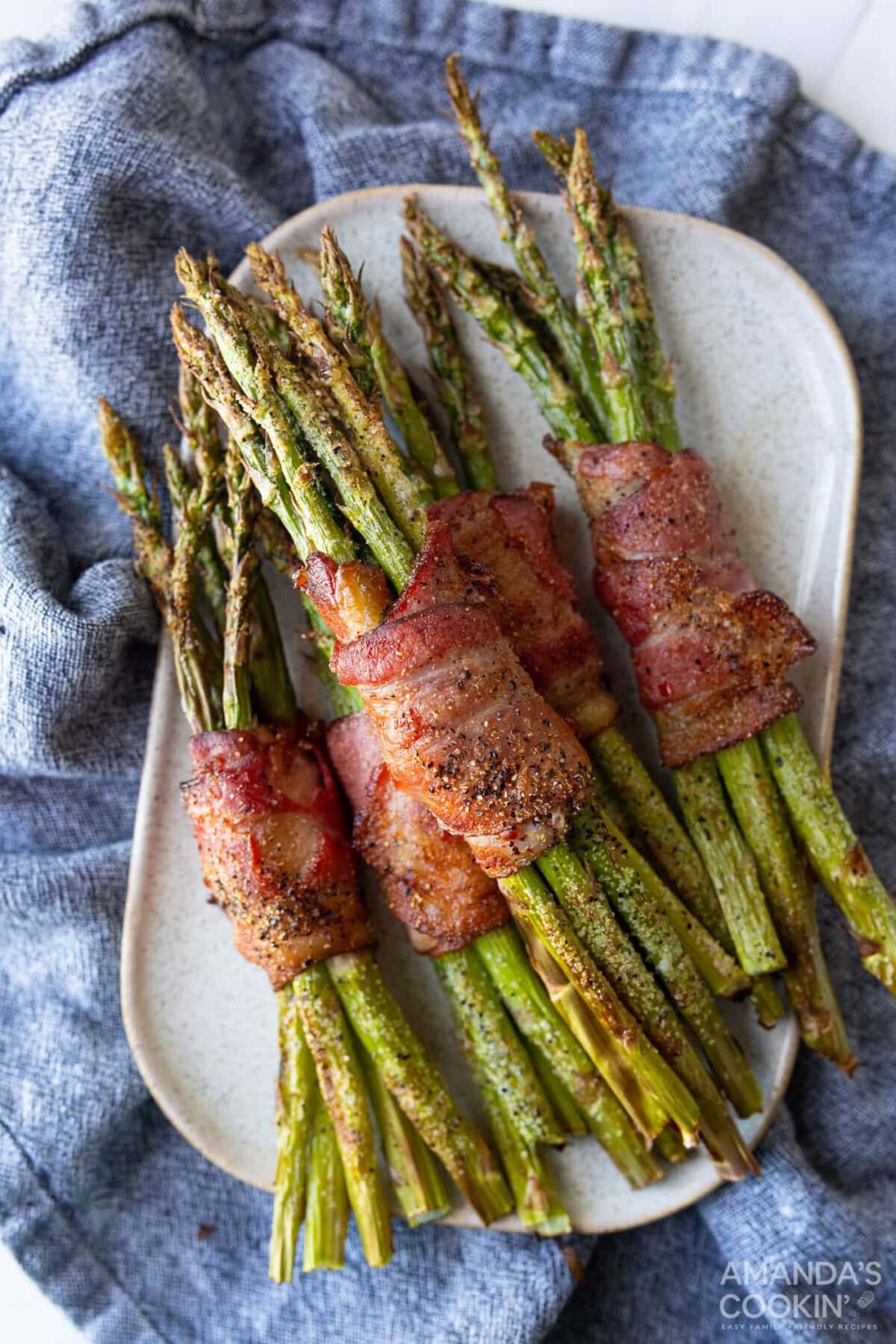 Air Fryer Bacon Wrapped Asparagus ON A PLATTER