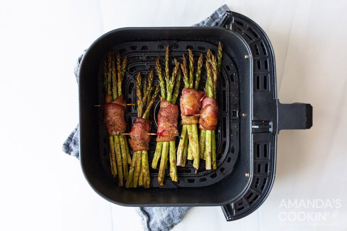 cooked air fryer bacon wrapped asparagus