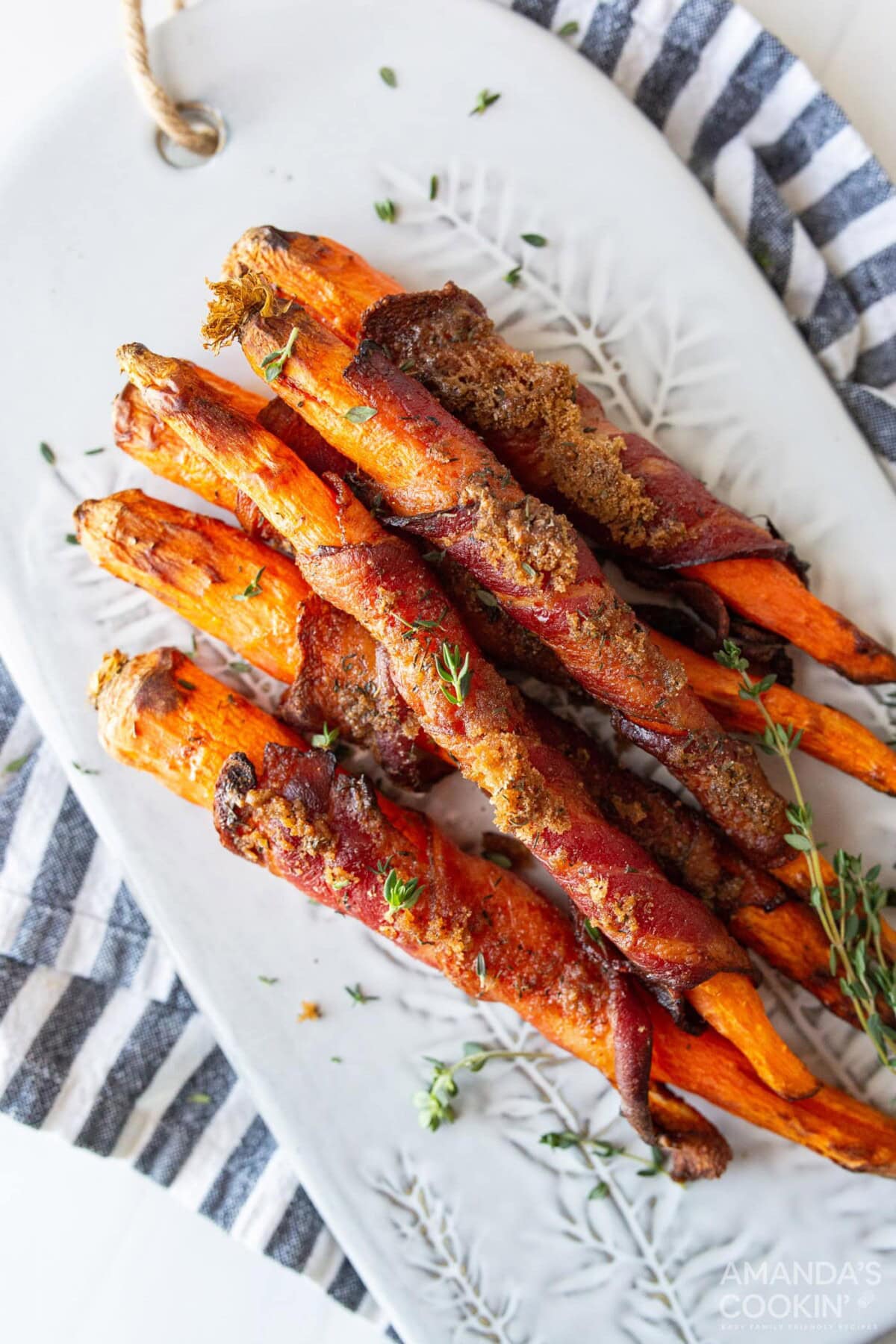 plate of candied bacon wrapped carrots