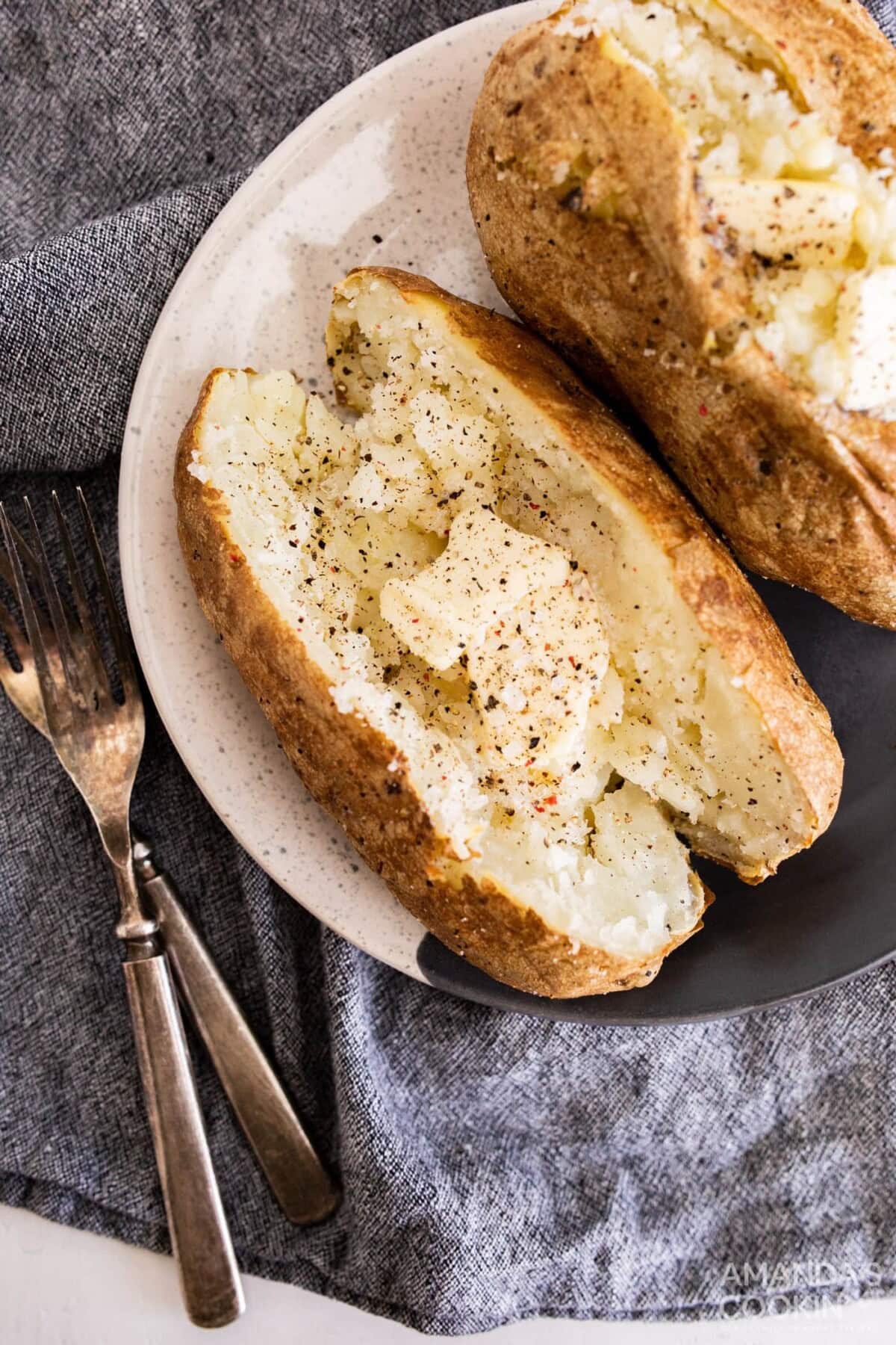 air fried baked potato with butter