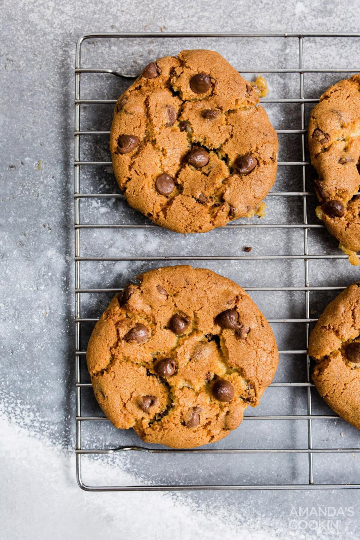 air fryer chocolate chip cookies on a wire rack