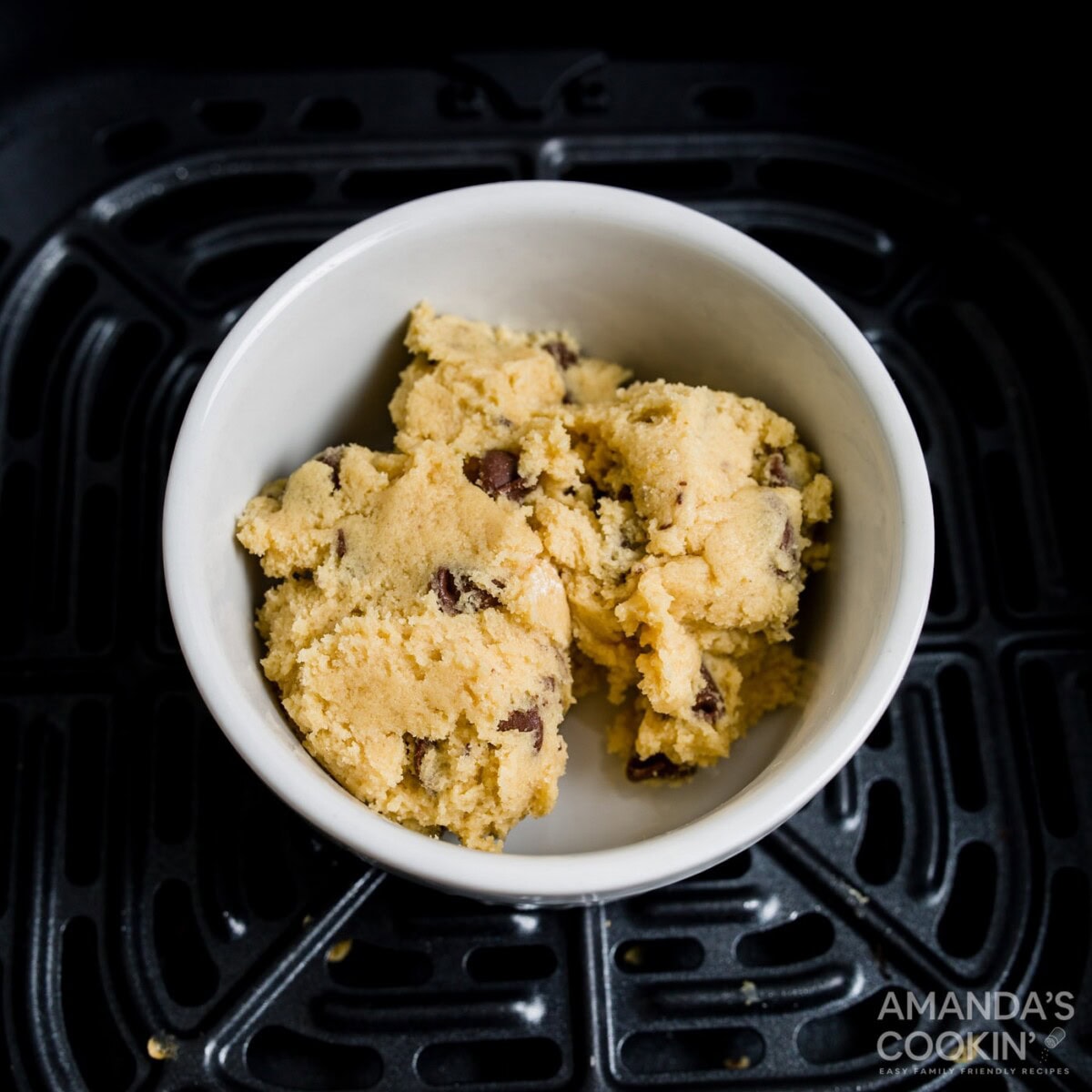 cookie dough scooped into ramekin