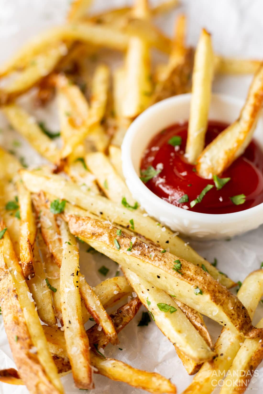 air fryer french fries  with ketchup