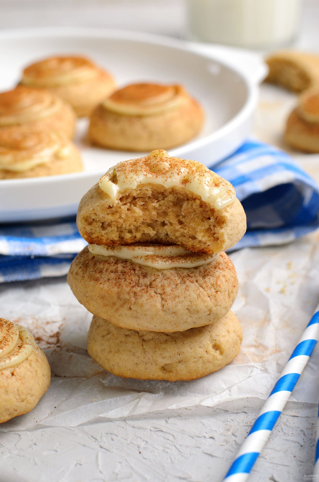 stack of cinnamon roll cookies