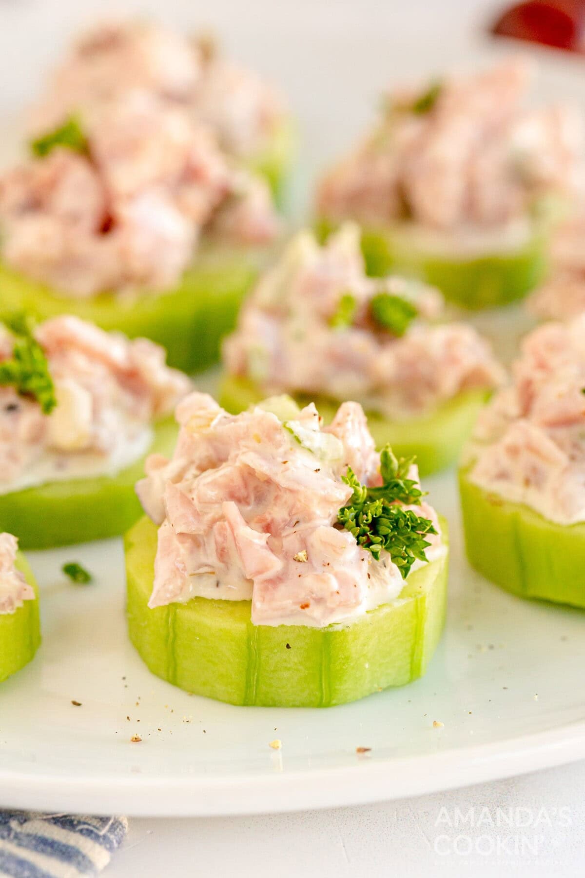ham salad on cucumber coins