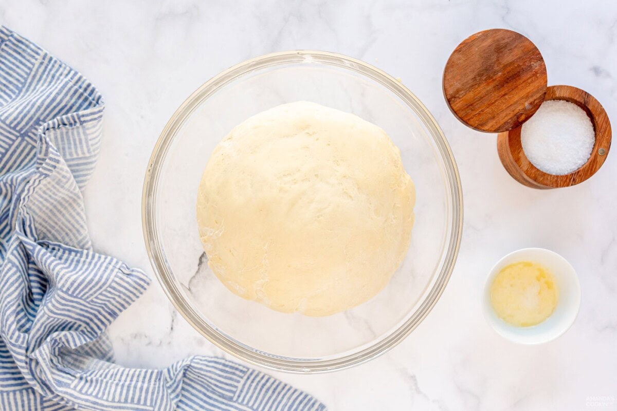 risen dough in bowl