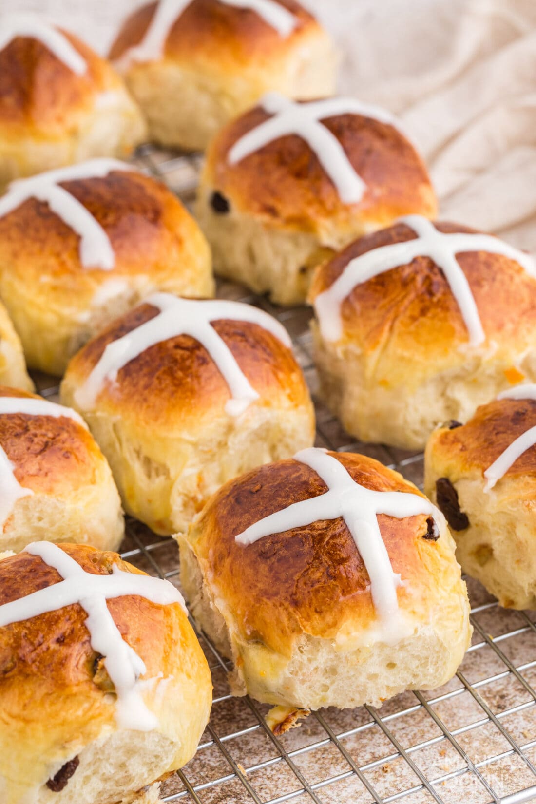 Hot Cross Buns on a wire rack
