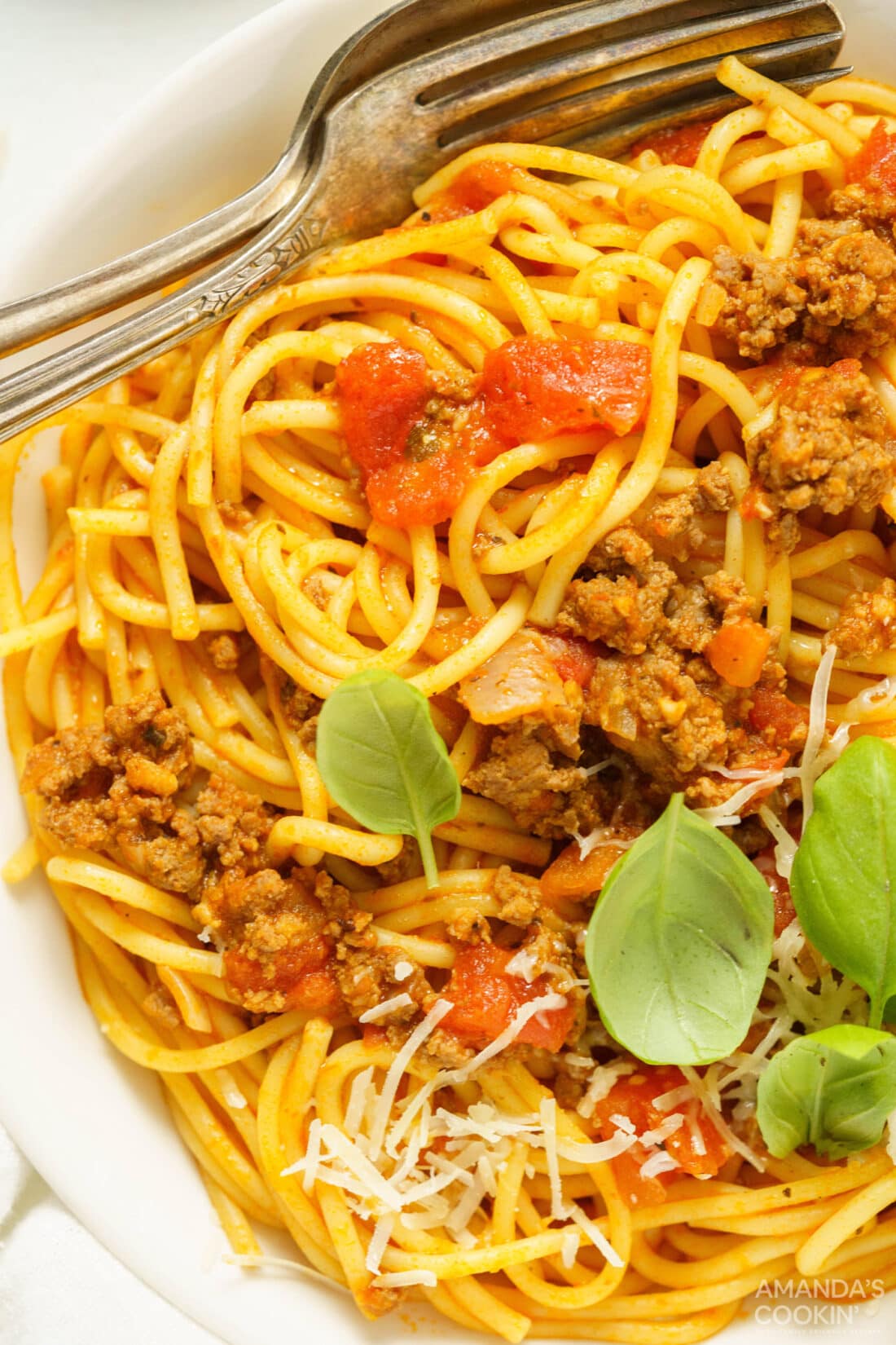 Instant Pot Spaghetti and Meat Sauce in a dish