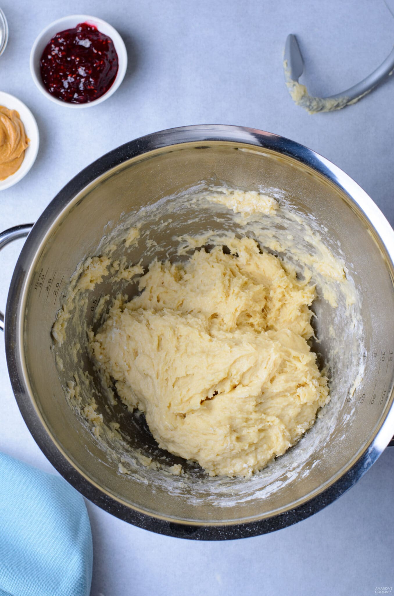 donut dough in a mixing bowl