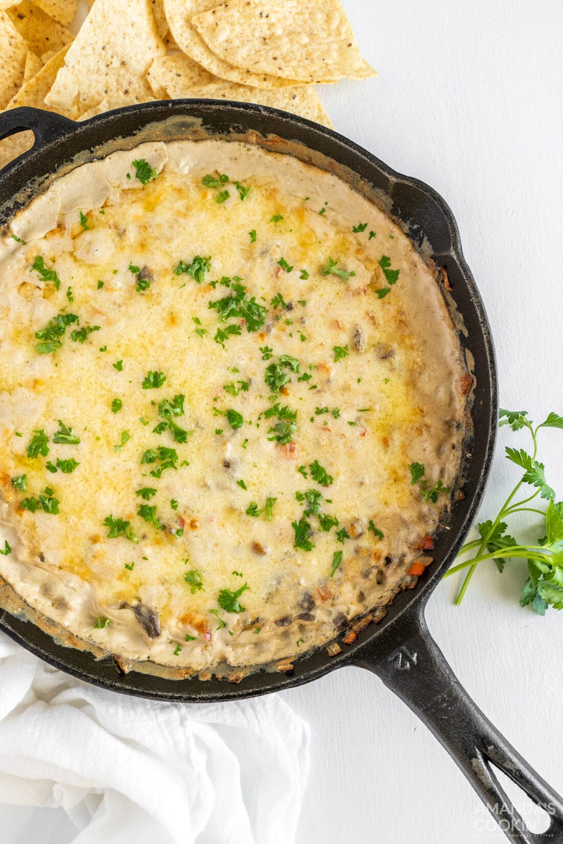 Philly Cheesesteak Dip in a cast iron skillet