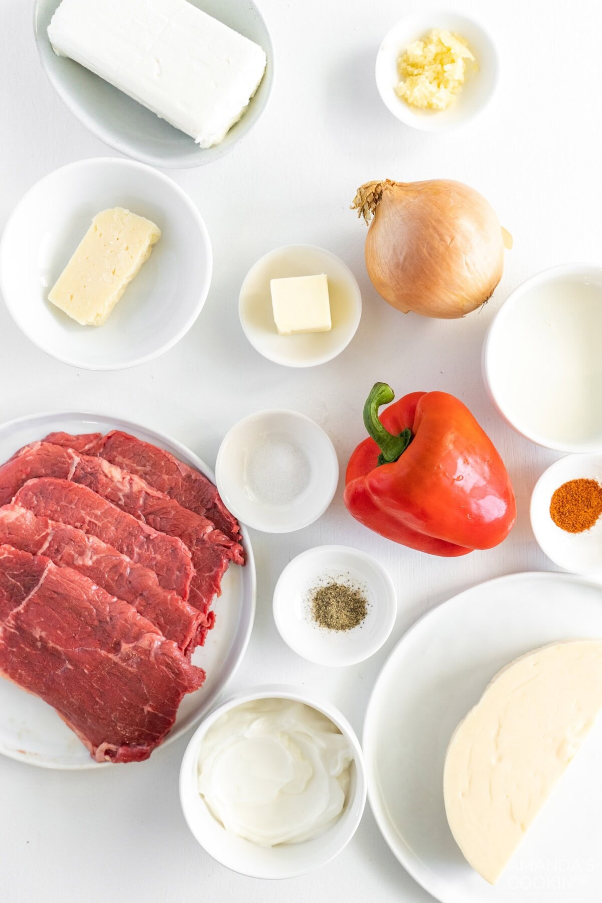 ingredients for Philly Cheesesteak Dip