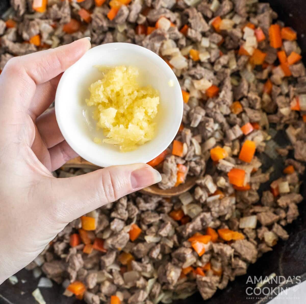 minced garlic in a bowl
