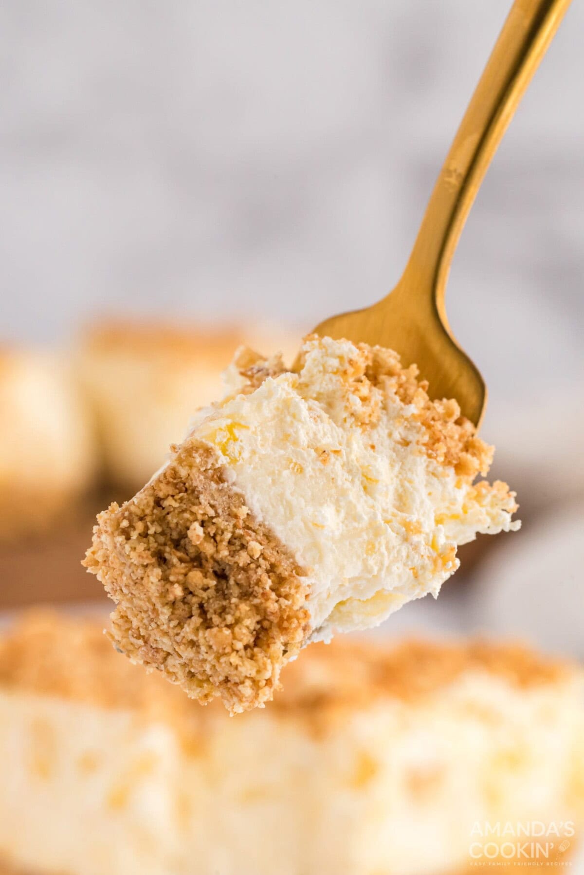 fork full of pineapple dream dessert