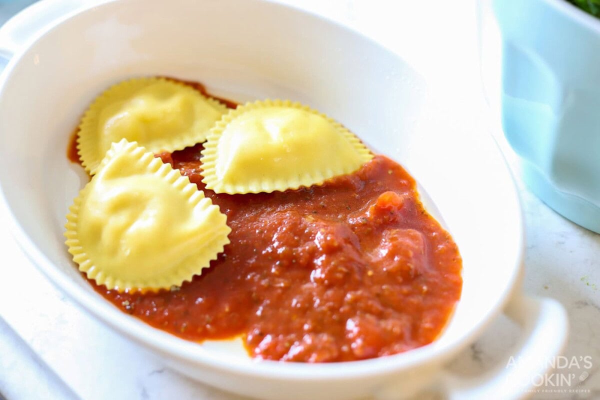ravioli over marinara