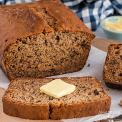 sliced sour cream banana bread with butter