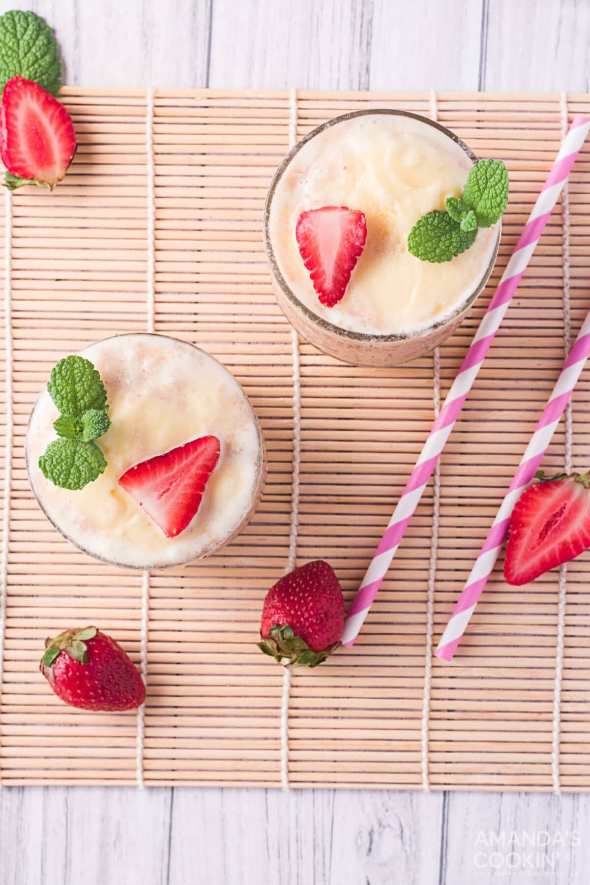 overhead photo of Strawberry Banana Fizzy Float