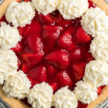 close up of strawberry pie