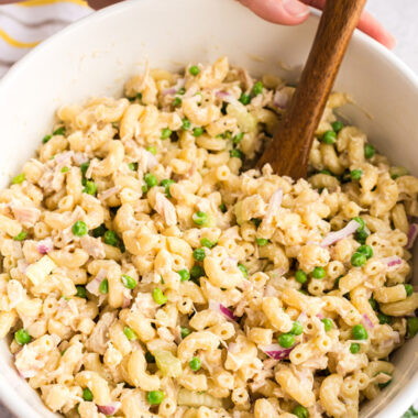 bowl of tuna pasta salad