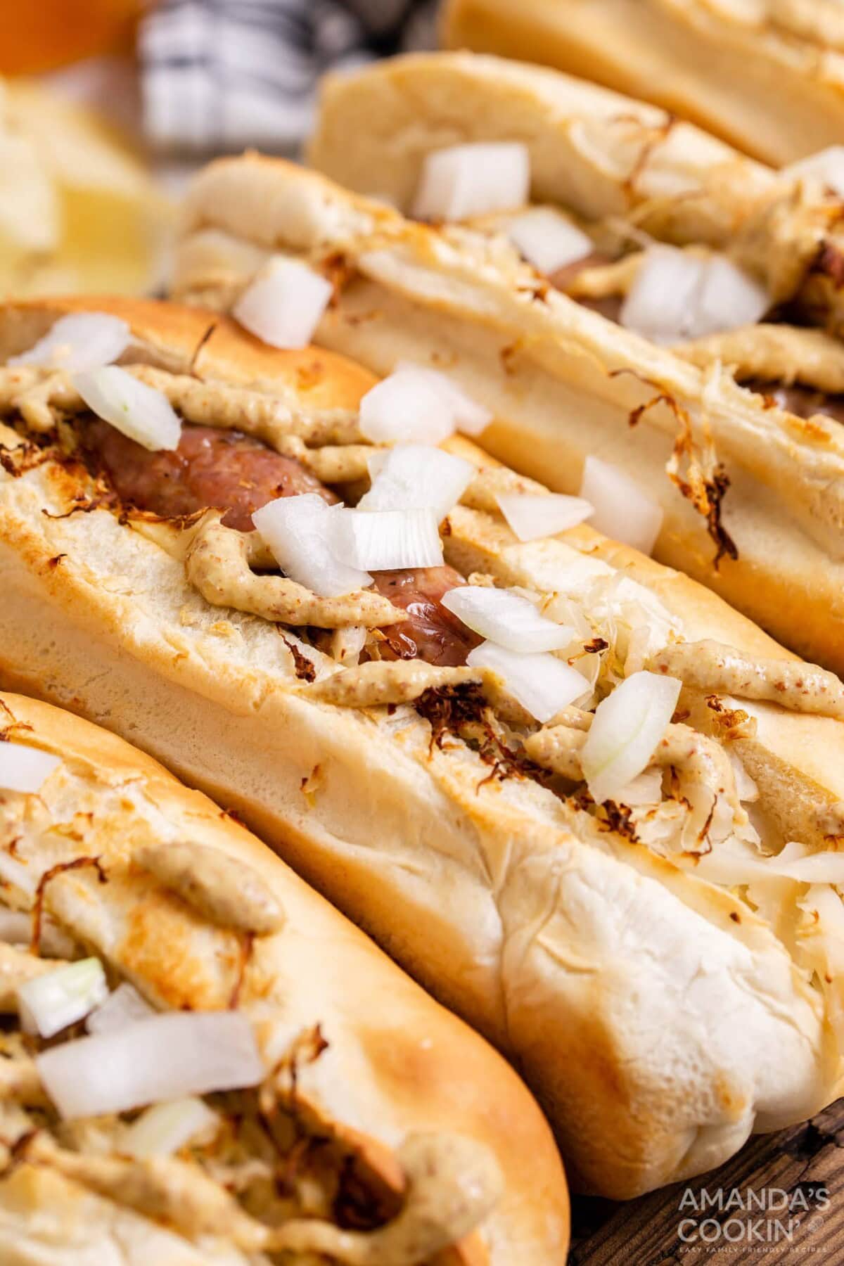 air fryer bratwurst with kraut and onions