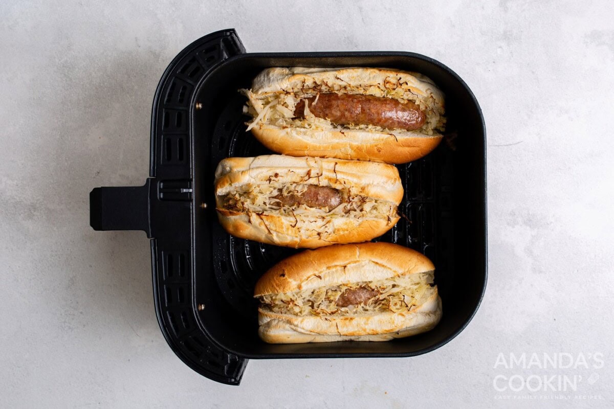Cooked bratwurst in a bun