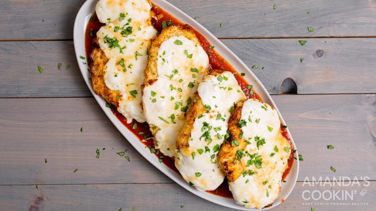 platter of air fryer chicken parmesan