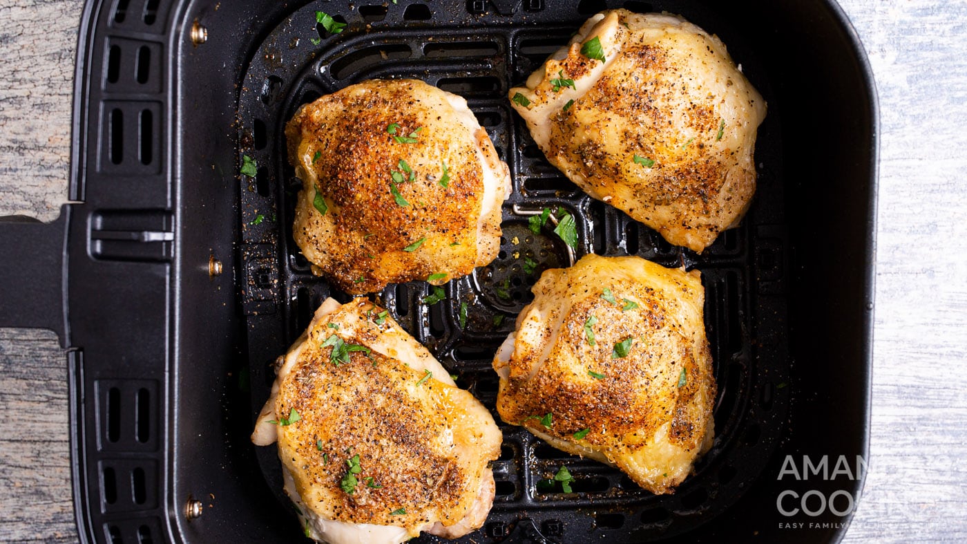 Air Fryer Chicken Thighs - Amanda's Cookin' - Air Fryer Recipes