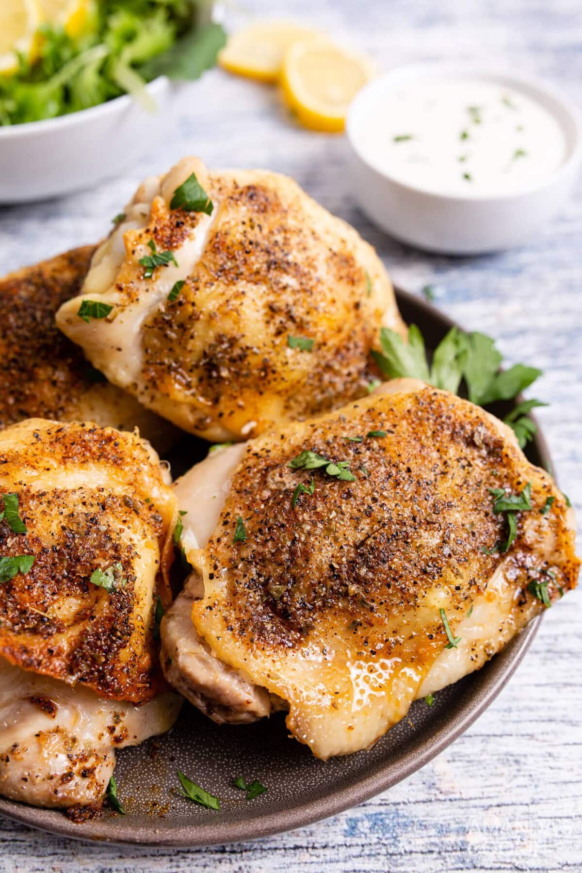 air fried chicken thighs on a plate