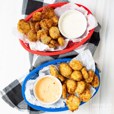 2 baskets of air fryer fried pickles