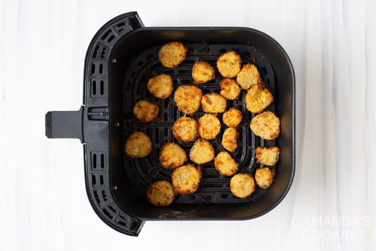 gold brown fried pickles in the air fryer