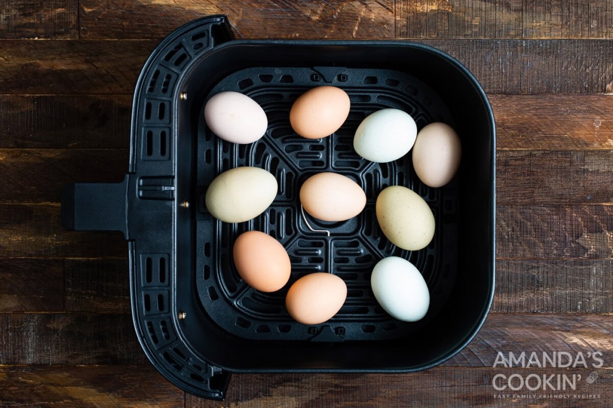 Eggs on air fryer basket