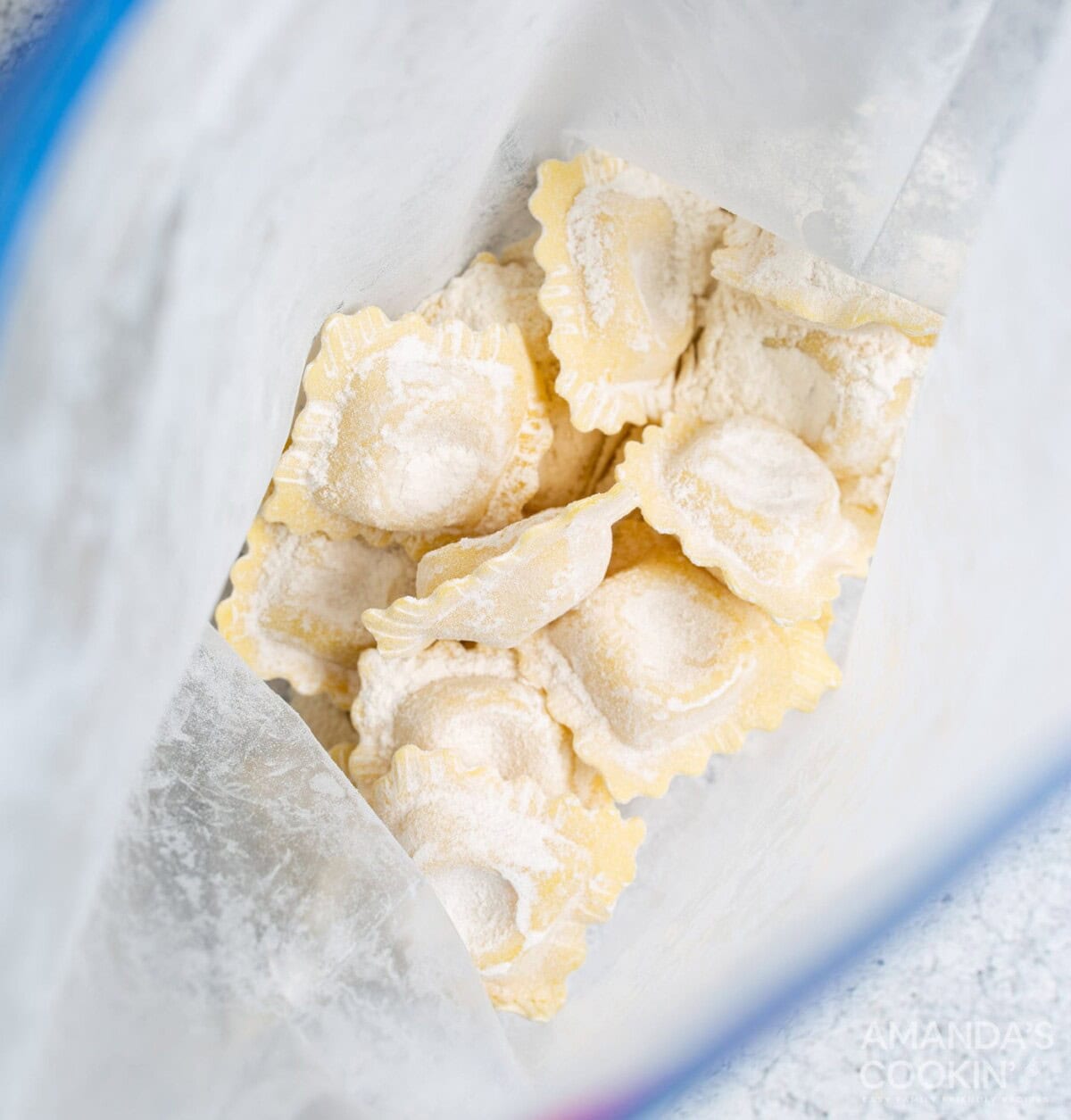 ravioli in bag of flour