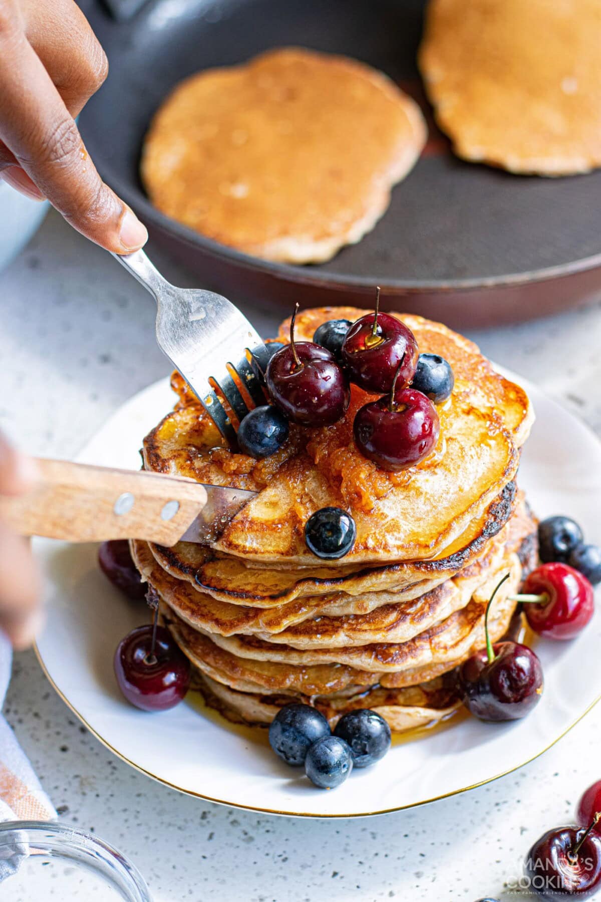 cutting carrot cake pancakes