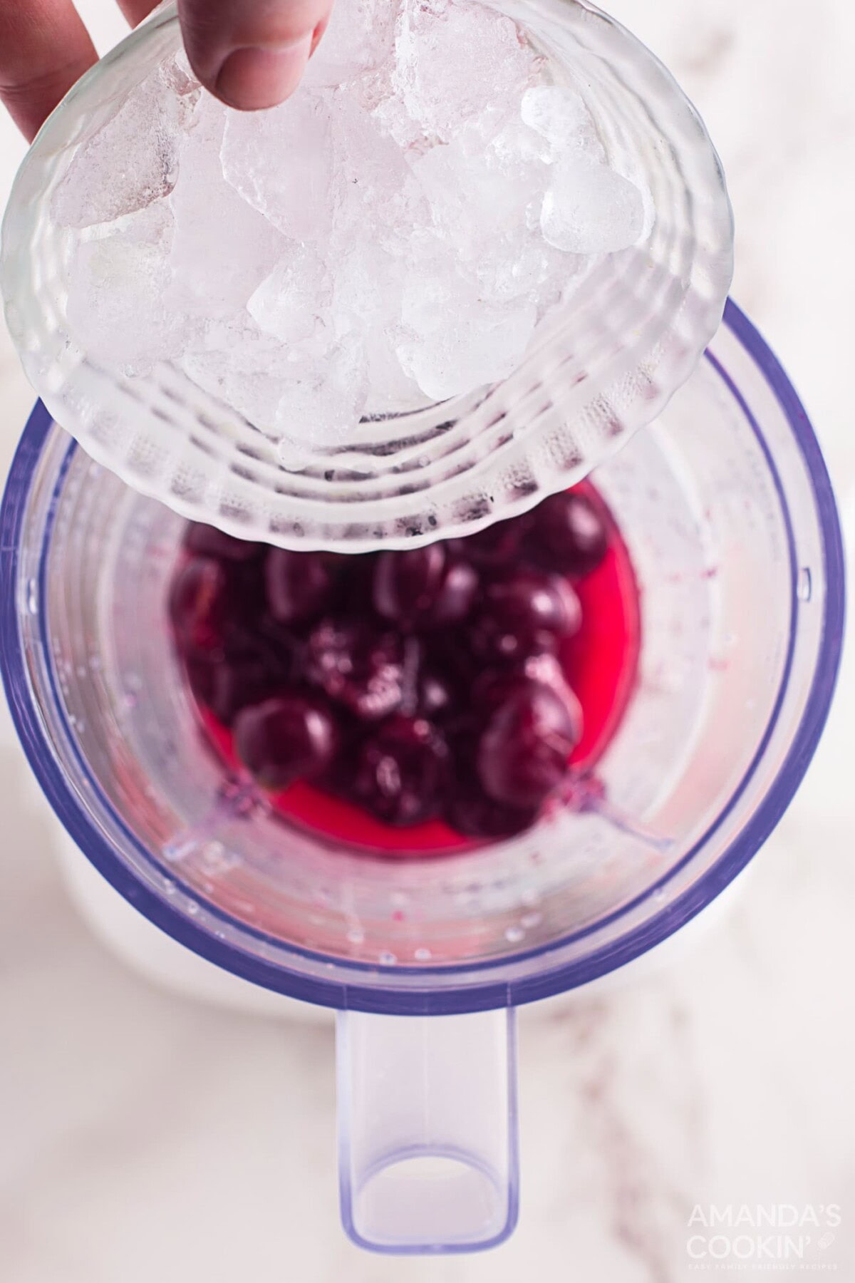 cherries and sparkling water in blender