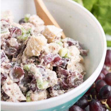 chicken salad with grapes in a bowl