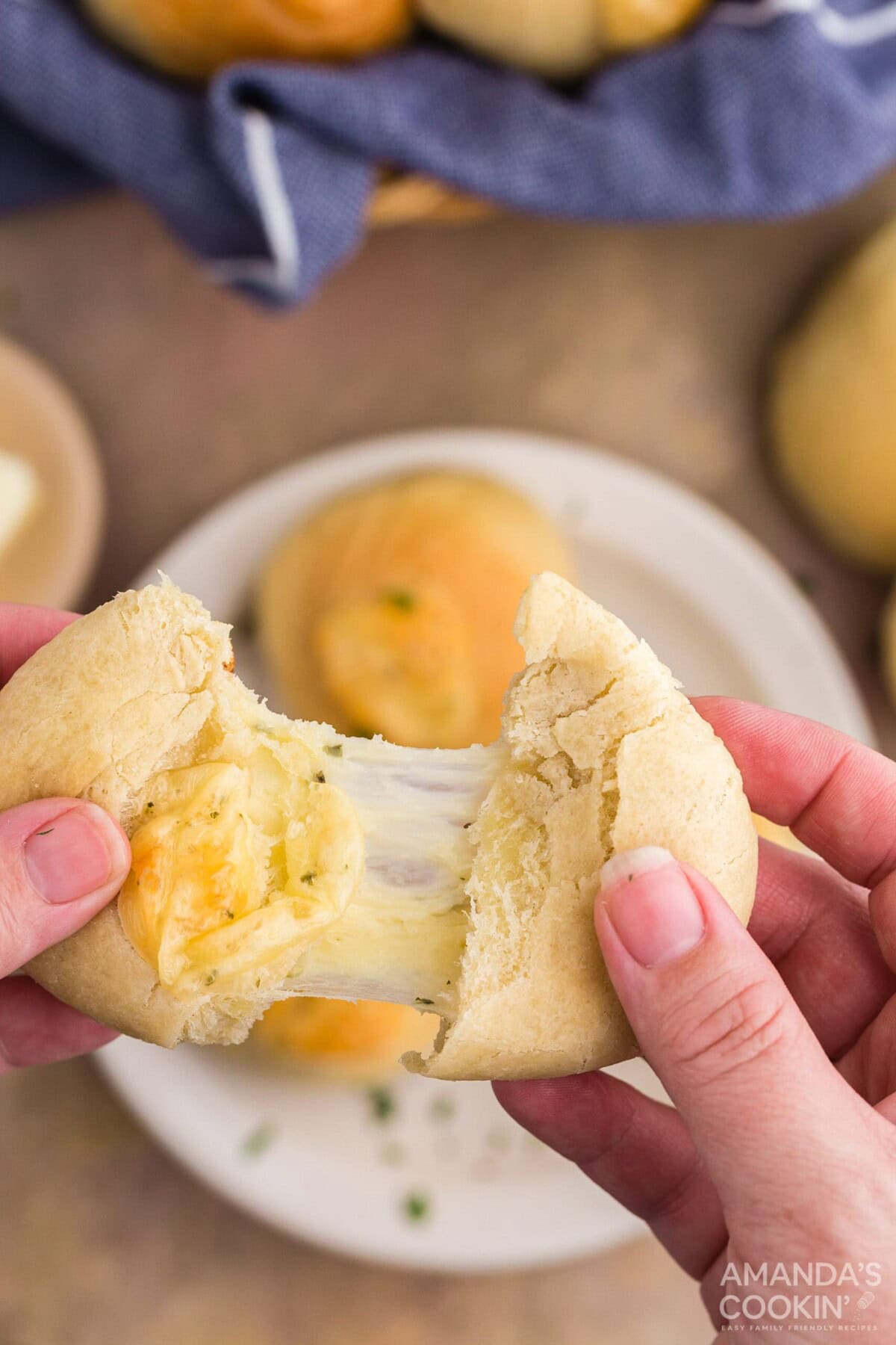 pulling cheese roll apart