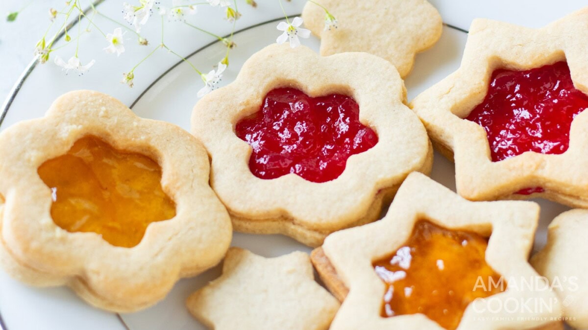 linzer cookies on a plate