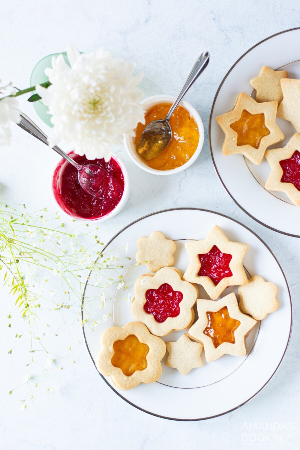 linzer cookies on a plate