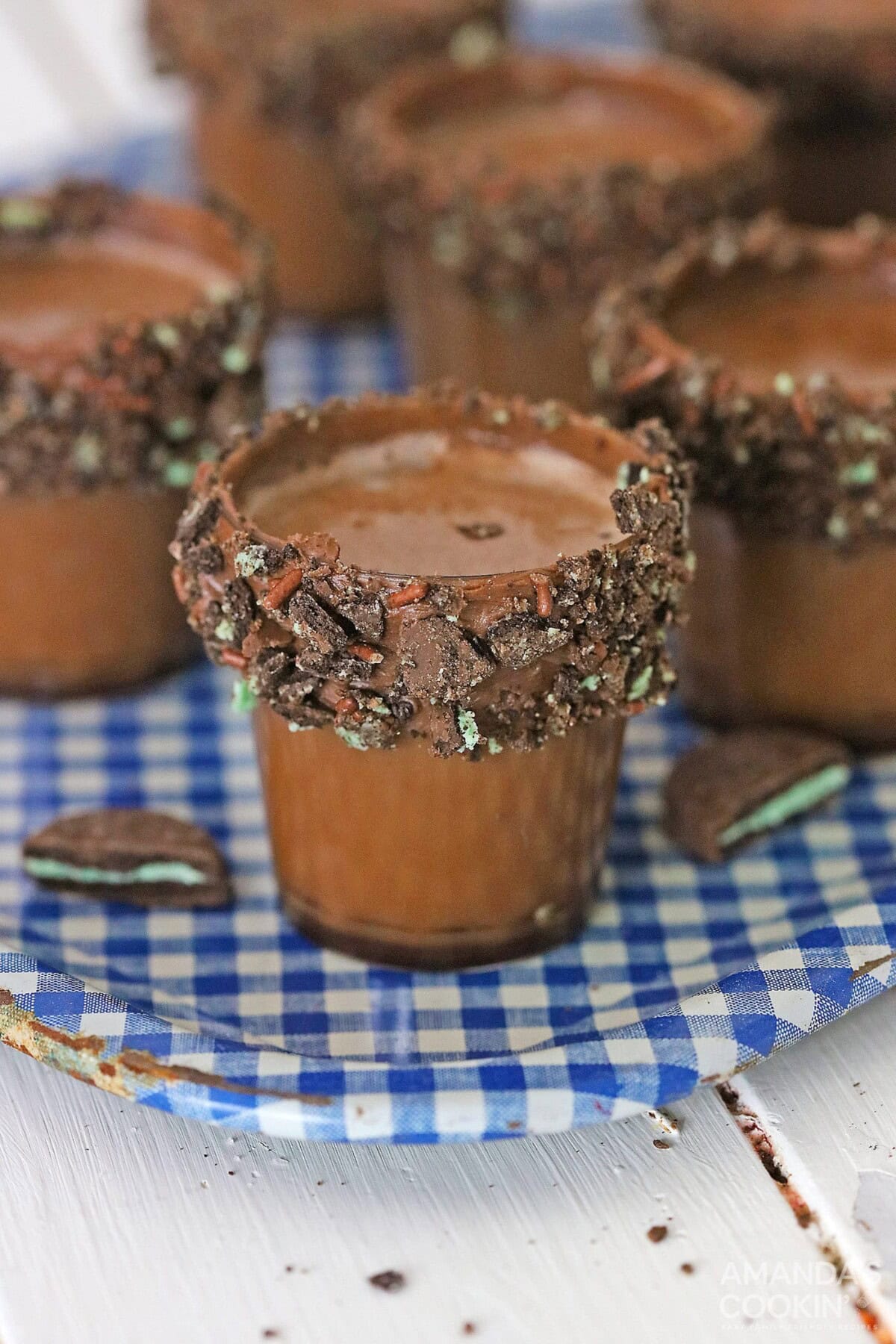 shot glasses on a blue tray