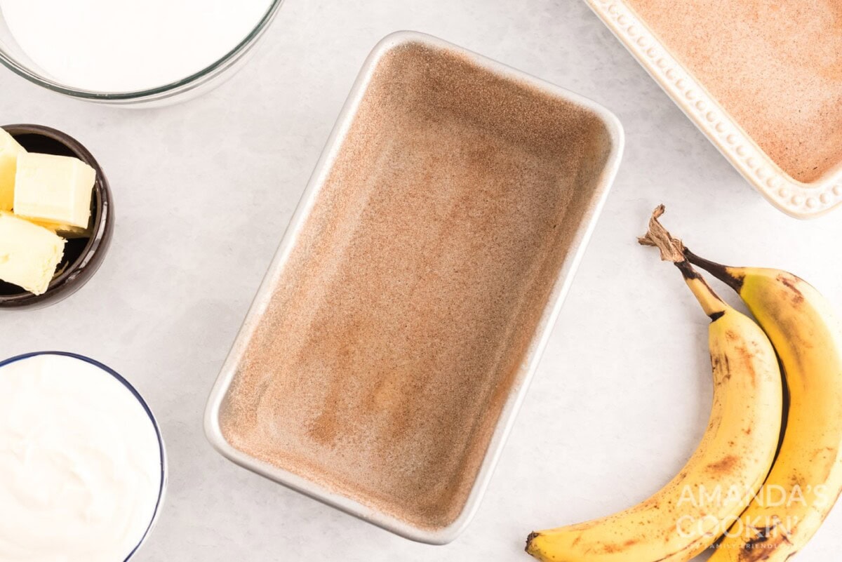 loaf pan dusted with sugar