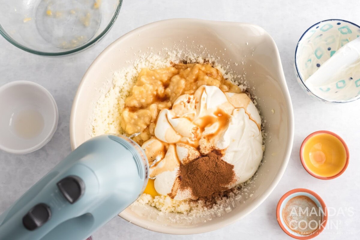 mixing banana bread batter