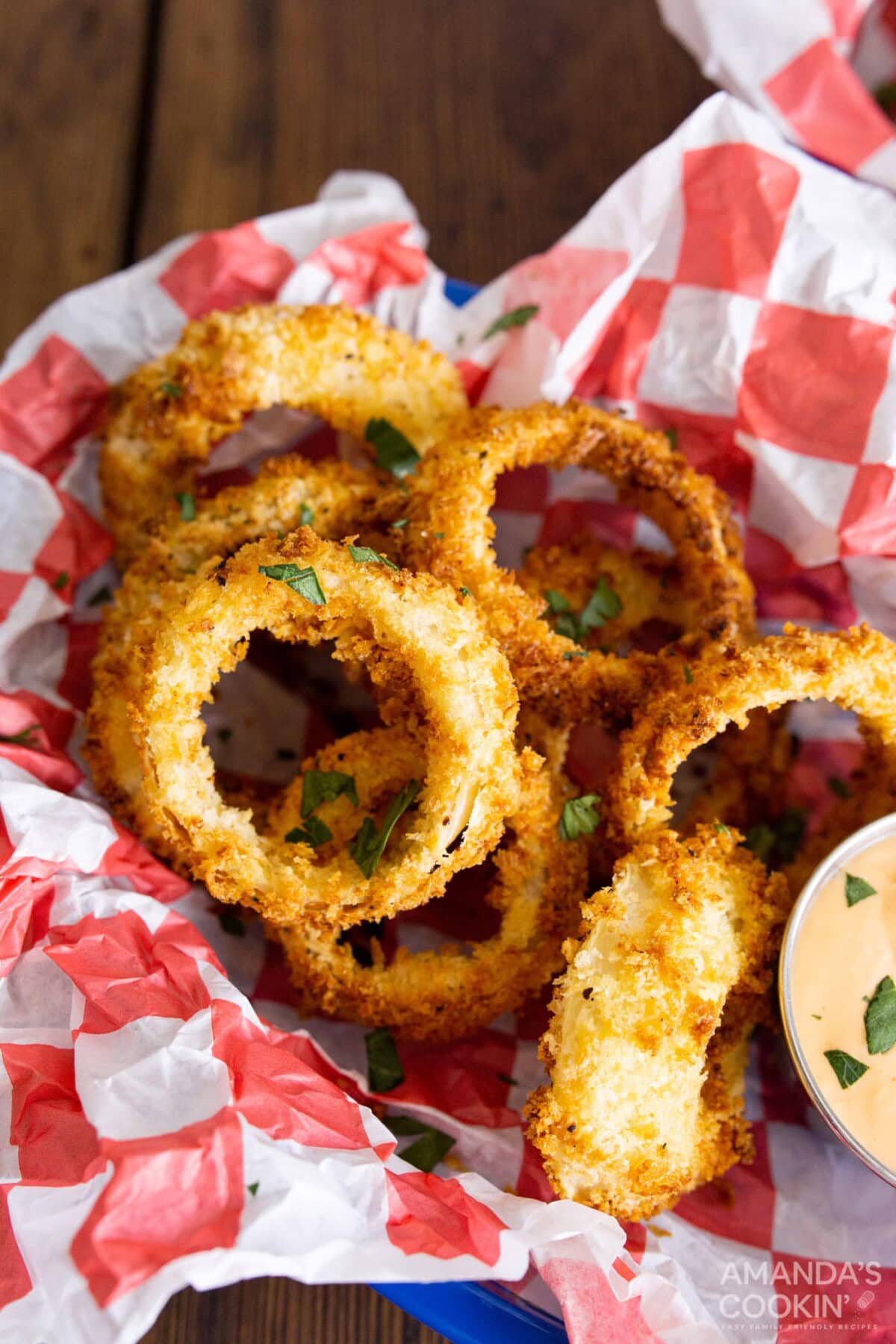Air Fryer Onion Rings in a basket