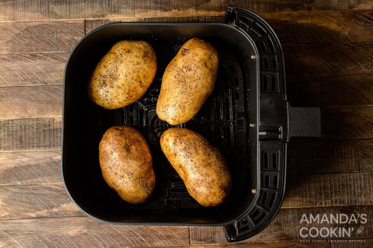 russet potatoes in air fryer basket