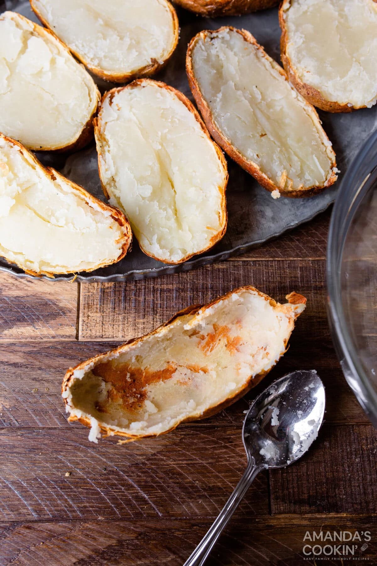 potato skins with inside scooped out