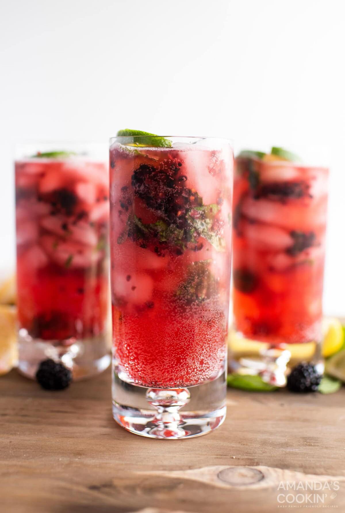 3 glasses of Blackberry Mojito