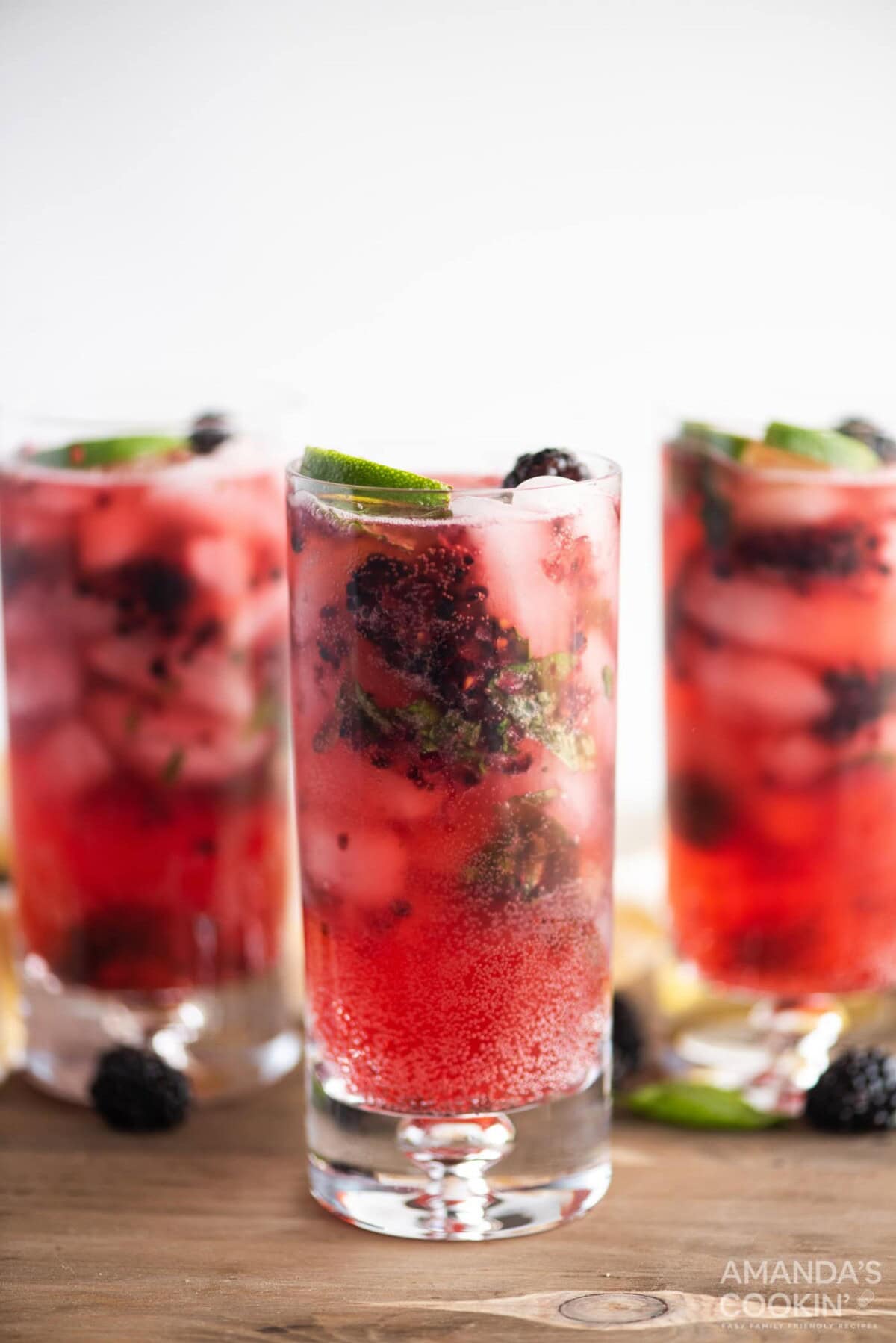 3 glasses of Blackberry Mojito