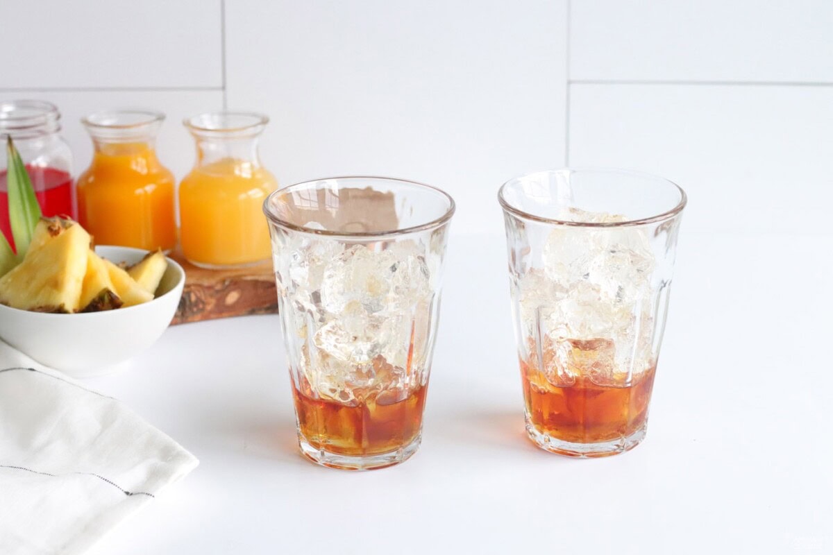 dark rum in a glass of ice